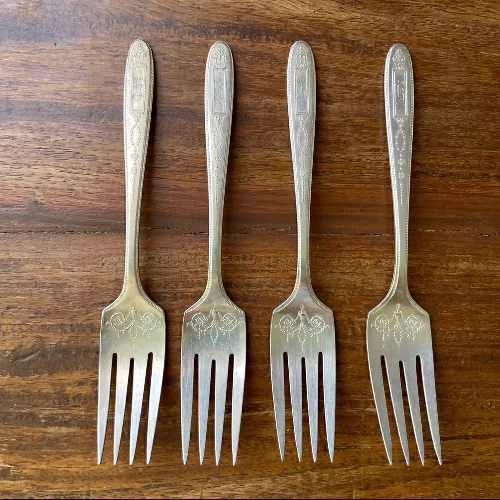 Antique 1921 Oneida Community Plate Grosvenor Salad Forks Set of 4 With Monogram